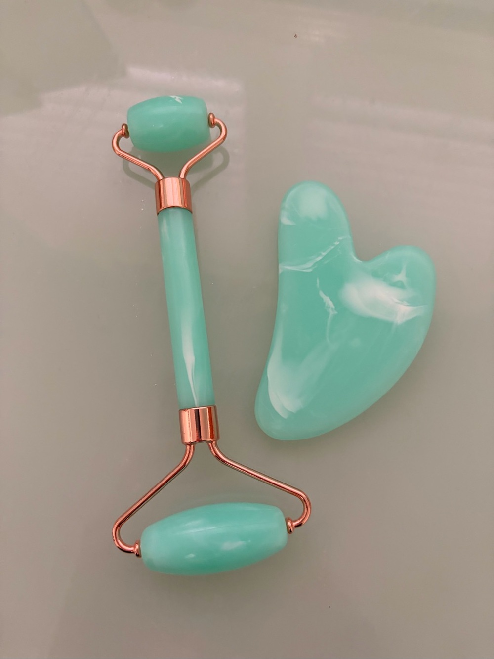 Mint Green Hard Plastic Gua Sha and Face Roller